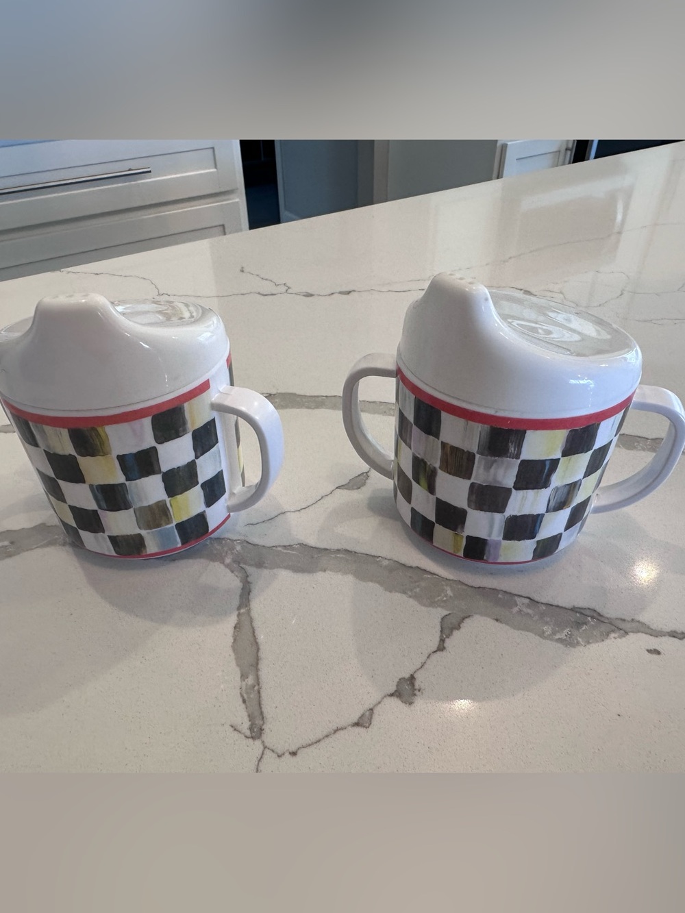 MacKenzie-Childs Checkered Sippy Cups - Set of 2 - Barely used